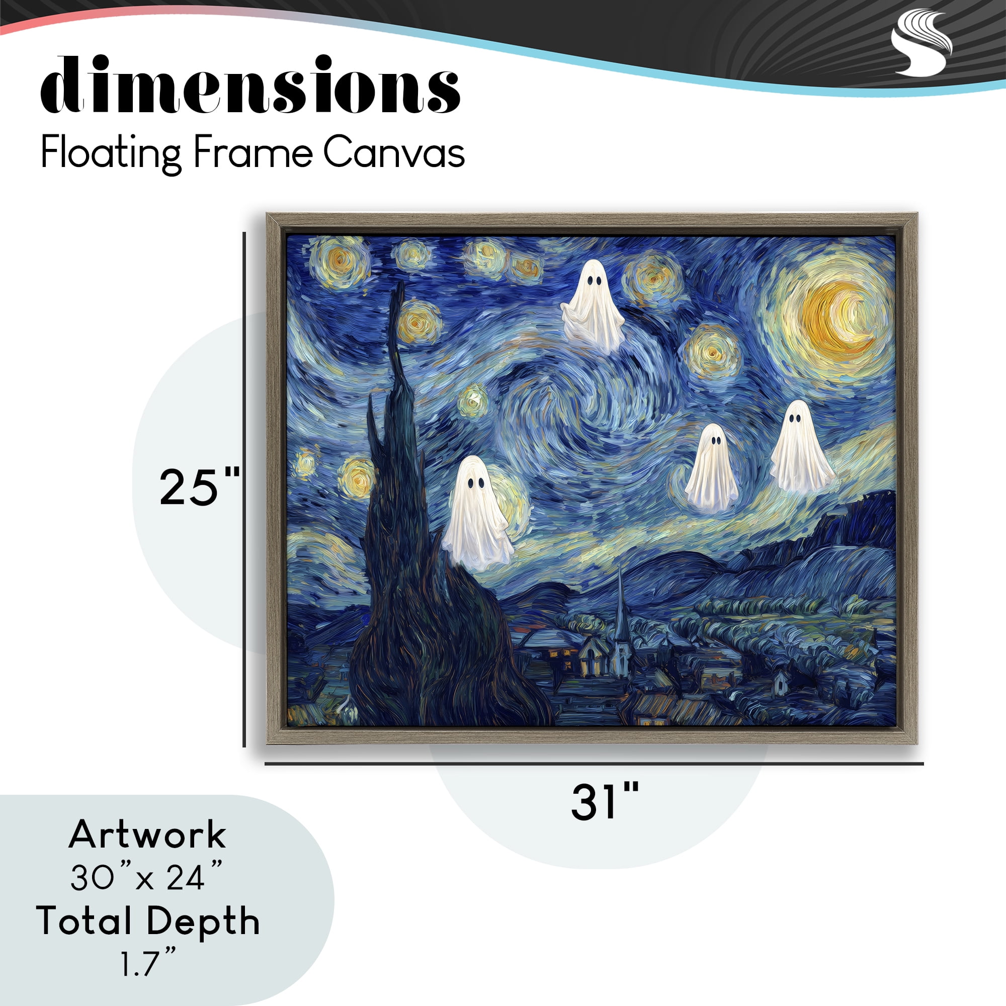 Classic Night Ghosties Brown Framed Floater Canvas Wall Art, design by Arlington Prints