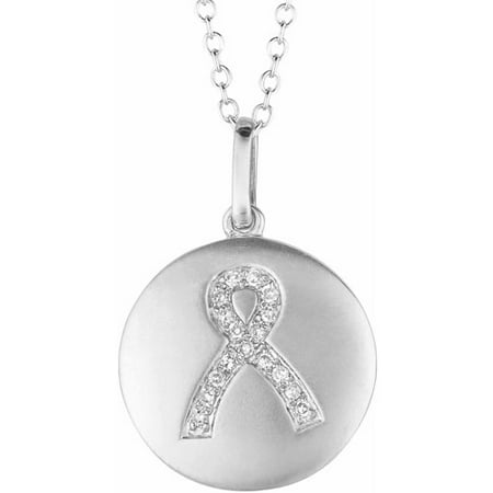 Diamond Accent Sterling Silver Round Breast Cancer Awareness Ribbon Disc Pendant
