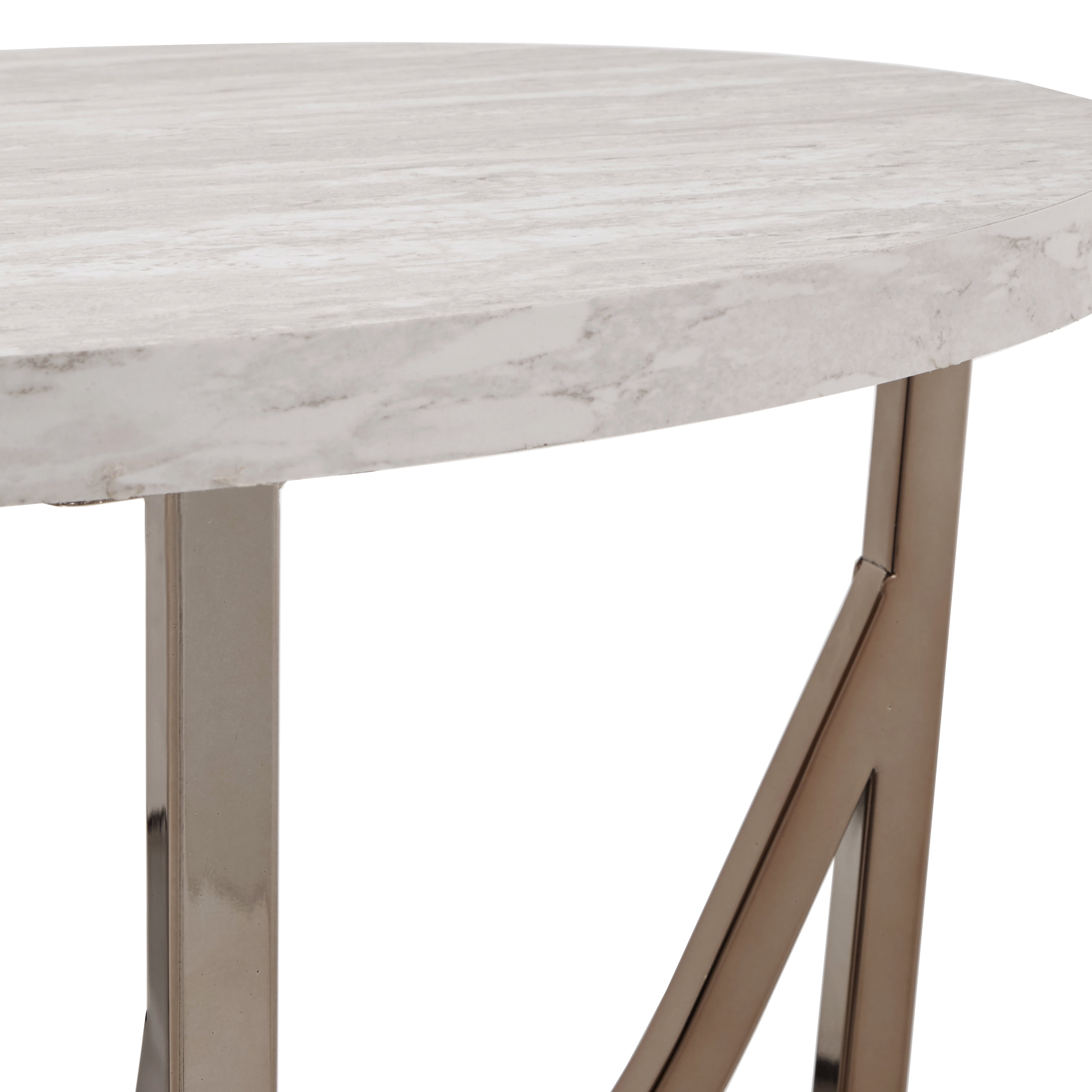 Weston Home Natasha Champagne Gold Glam Round End Table With White Faux Marble Top