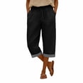 thumbnail image 4 of Outfmvch Capri Pants for Women Wide Leg Palazzo Yoga Sweatpants Cropped Pant Pull On Pants Beach Cropped Trousers Cropped Linen Pants Women Pedal Pushers for Women Yoga Capri Pants Black S, 4 of 7