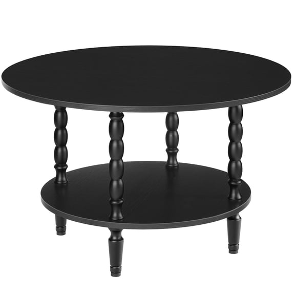 HOOBRO Mid-Century 2-Tier Round Coffee Table with Storage, Black