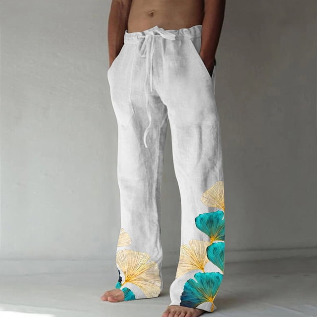 Pantalones largos casuales de pierna ancha para hombre, pantalones casuales estampados con cordones, pantalones de pierna ancha, pantalones deportivos, pantalones largos, pantalones para hombre