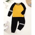 thumbnail image 2 of 4T Baby Boys Outfits 5T Boys Fall Winter Clothes Toddler Boys Long Sleeve Color-blocked Top Pants 2PCS Set Yellow, 2 of 7