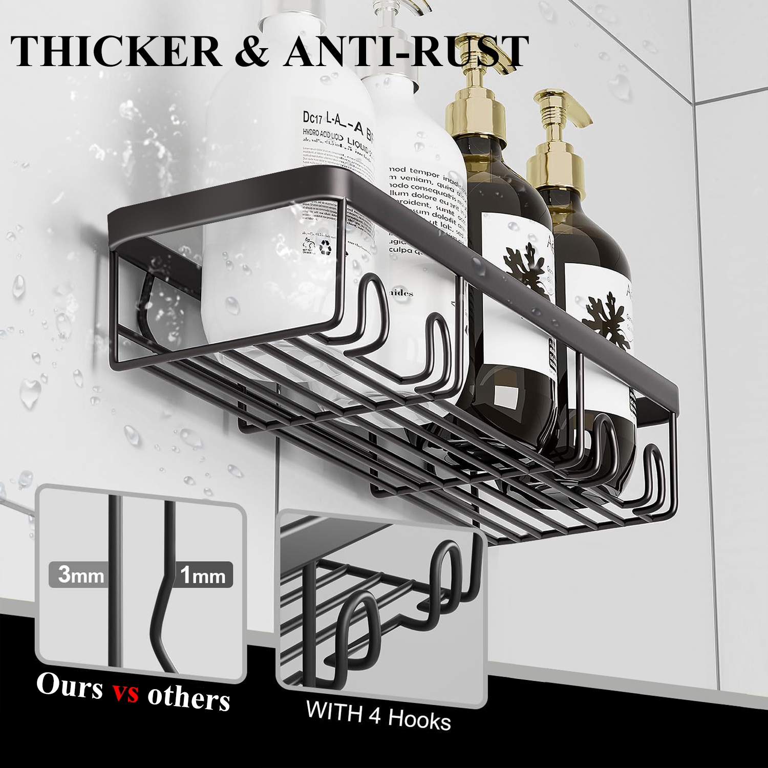 PHANCIR 6-Piece Shower Caddy, Wall Mount, Black photo 2