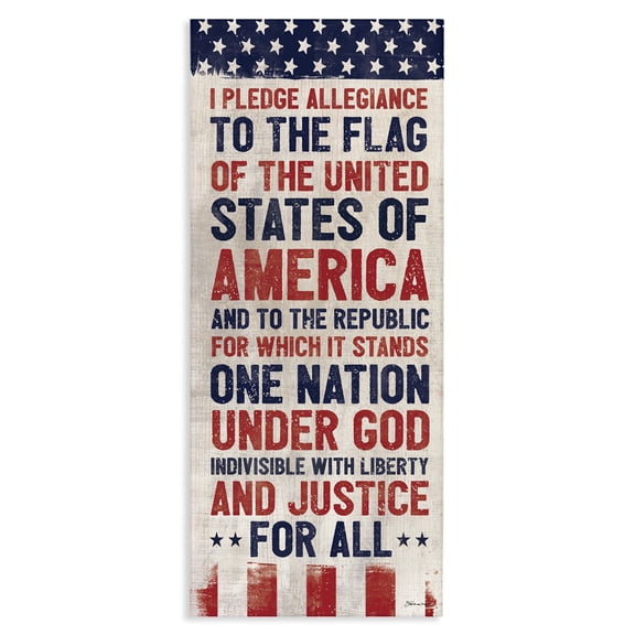 Stupell Industries Farmhouse Pledge of Allegiance Red White and Blue Flag Banner Canvas Art, 10 x 24, by Stephanie Workman Marrott