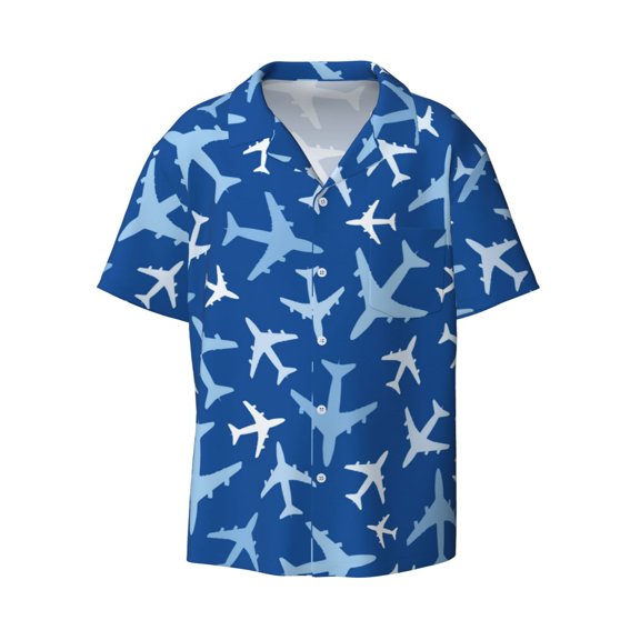 Xecao offers the Airplanes in the Sky for Men's Casual Short-sleeved Shirt, a button-up collared shirt with a pocket, perfect for beach vacations and yacht travel in the Small size.