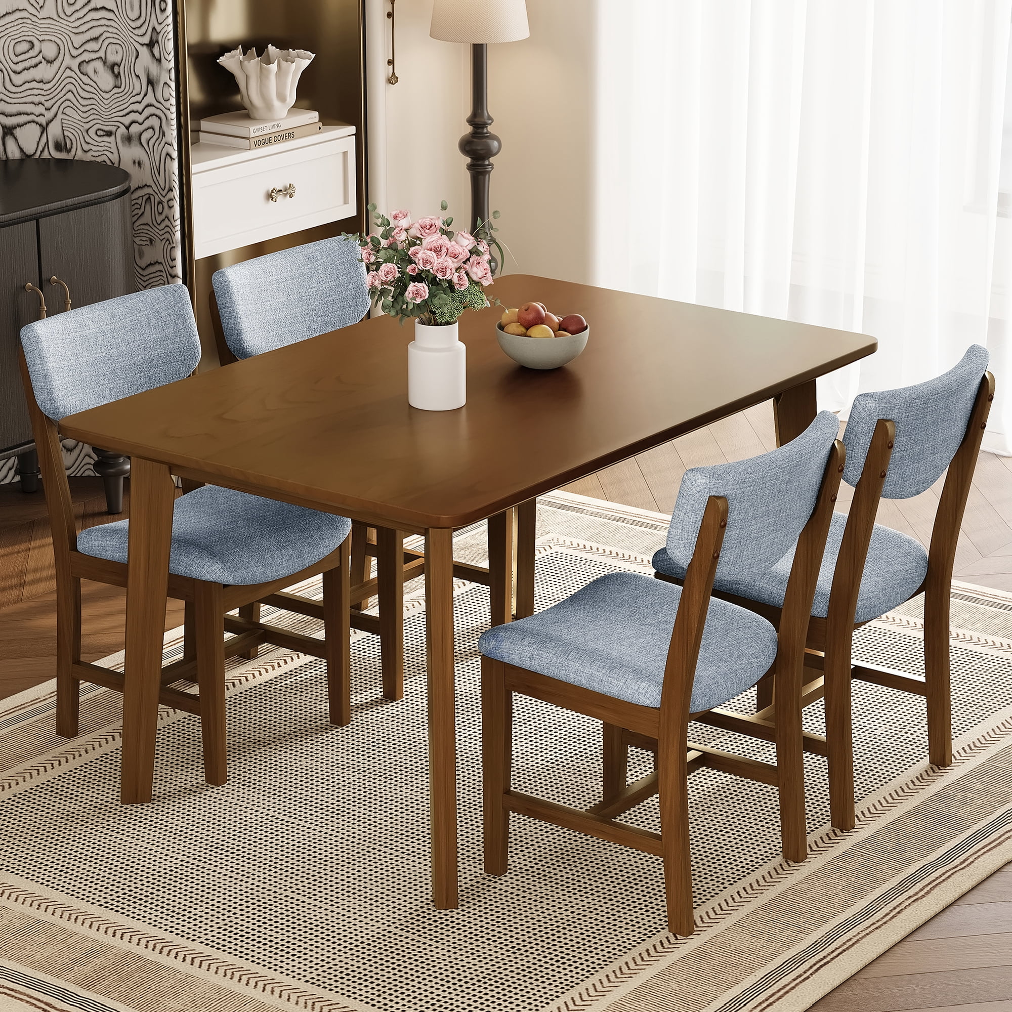 Euroco 47" Farmhouse Dining Table for 4,Wooden Rectangular Kitchen Table with Wood Frame for Dining Room,Kitchen Living Room,Walnut