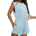 thumbnail image 6 of Mrat Womens Elastic Waist Pants Women's Solid Color Sleeveless Top Drawstring Romper with Elastic Waist Shorts Jumpsuit Straight Leg Pants Ladies S-94 Sky Blue m, 6 of 9