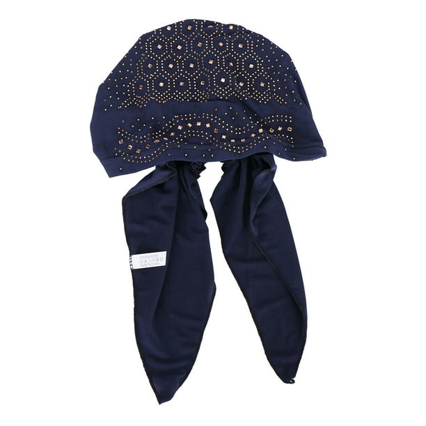 Gorro hiyab con adornos de diamantes para mujer - Poliéster y algodón elásticos - Diseño multicolor liso - Para todas las estaciones