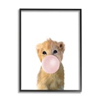 Stupell Industries Baby Lion with Pink Bubble Gum Jungle Animal Black Framed, 24 x 30, Design by Leah Straatsma