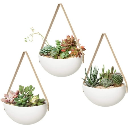 Ceramic Hanging Planter Wall Set Of 3 Modern Flower Plant Pots For Succulent Herb Air Live Or Faux Plants Home Office Decor Idea Not Included White Canada - What To Plant In Wall Planters