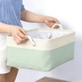 thumbnail image 5 of Large Cotton Rope Baskets for Storage,Durable Woven Basket for Organizing,Blanket Basket Clothes Basket Laundry Hamper with Handles and Drawstring for Clothes,1Pc, Wear-Resistant(Green2,16x12.6x7.8"), 5 of 9