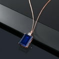 thumbnail image 4 of Gem Stone King 18K Rose Gold Plated Silver Blue Created Sapphire and White Topaz Pendant Necklace for Women (17.83 Cttw, Emerald Cut 18X13MM, With 18 inch Silver Chain), 4 of 4