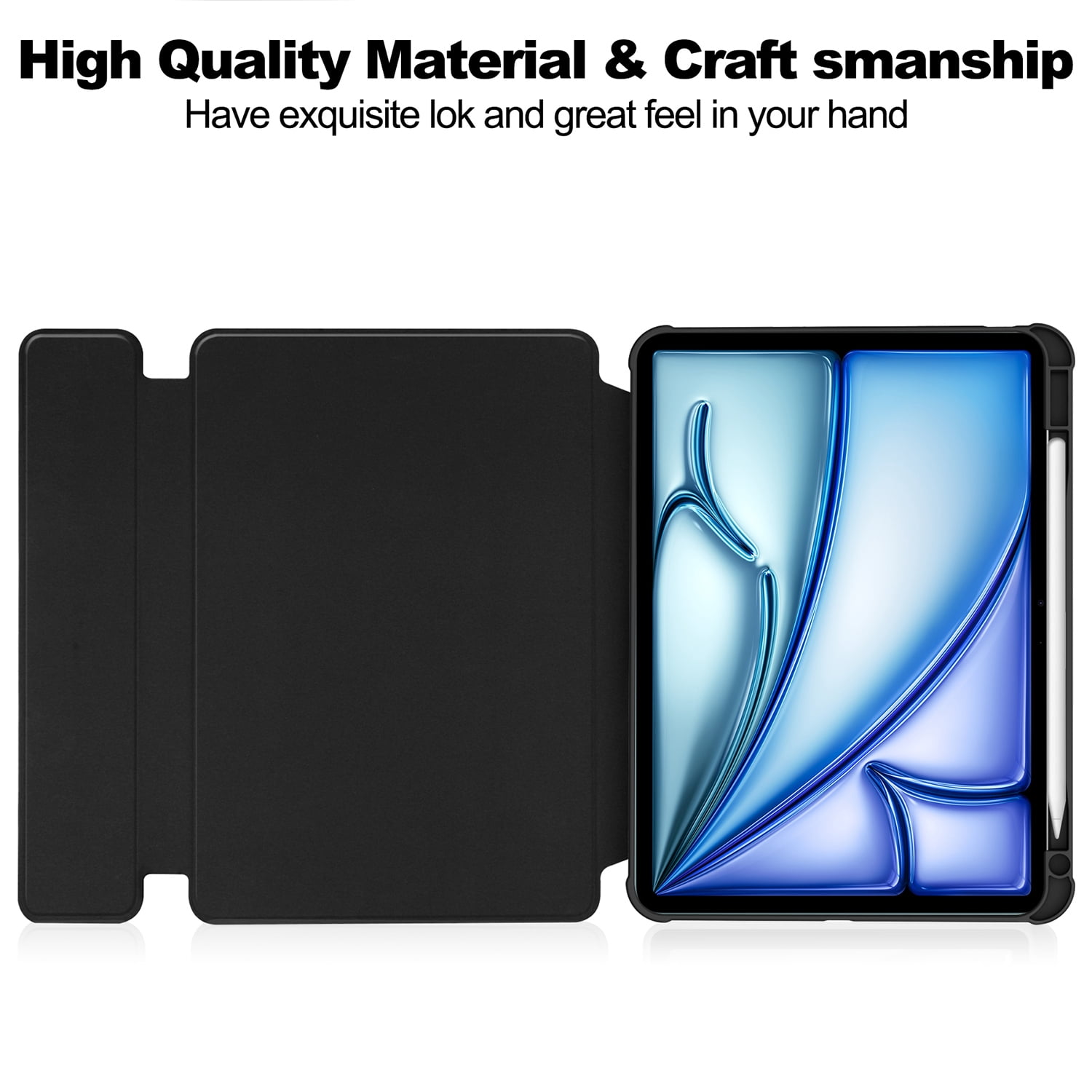 Allytechgroup iPad Pro 11 M4 2024 Case with Pencil Holder, Premium PU Leather Multi Angle Viewing Stand Anti-Scratch Auto Sleep Wake Tablet Case for Apple iPad Pro 11 Inch 2024, Black