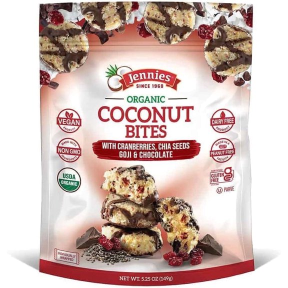 Jennies Organic Coconut Bites with Goji and Chia -- 5.25 oz Pack of 3