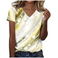 thumbnail image 1 of Blusas de Manga Corta para las Mujeres Impresión de Verano V-Cuello Blusa de Manga Corta, Poliéster Casual Top para las Mujeres, Lavado a Mano Toda la Temporada, 1 of 4