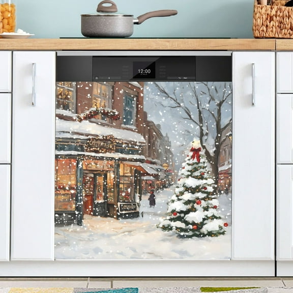 Ryvnso Snow on Christmas Tree Dishwasher Magnetic Refrigerator Magnet Cover Kitchen Home Decorative 23"x26"