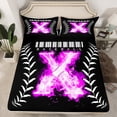 thumbnail image 2 of Purple Letter X Bed Sheets Set Monogram Home D茅cor, Baseball Sheets Twin Size Teens Bedroom, Ice And Fire Sports Games Sheet Set Flame Baseball Bedding Set For All-Season, Black, 2 of 5