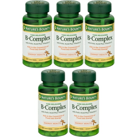 5 Pack - Nature's Bounty B-Complex with Folic Acid plus Vitamin C Tablets 125 Each
