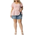 thumbnail image 2 of Agnes Orinda Women's Plus Size Floral Sweetheart Neck Lace Short Ruffle Sleeve Summer Blouses 2X Pink, 2 of 6
