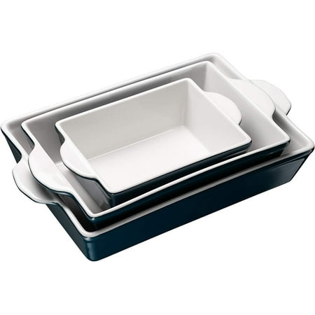 

Ceramic Bakeware Set Rectangular Baking Dishes For Casseroles Lasagna Cake Small Medium & Large Pans Microwave & Dishwasher Safe Set Of 3 (Navy)