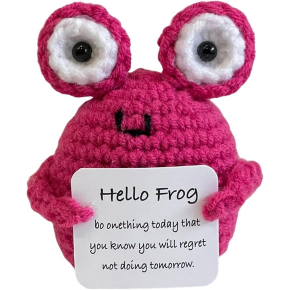 HAHDAXIA Handmade Crocheted Frog Toy Doll Crochet Animal Positive with Encouraging Card Funny Knitting Rabbit Pig Owl for Kids C
