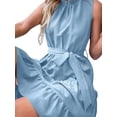 thumbnail image 3 of ZAXARRA Femmes Robe Sans Manches Manches Cou Froncé Partie d'Été Robe Courte avec Ceinture, 3 of 6