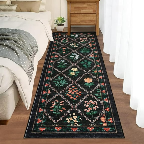 Washable 2x6 Runner Rug Runners for Hallways Non Slip Modern Farmhouse Ultra Soft Bedroom Decor Living Room Rug Bathroom Rugs Carpet for Kitchen Entryway Laundry 2'x6' Trellis|black
