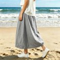 thumbnail image 6 of Miluxas Women's Cotton Linen Maxi Skirt Elastic Waist Drawstring A Line Casual Long Skirt with Pockets Loose Flowy Linen Skirt for Summer Daily Wear Gray, 6 of 8