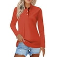 thumbnail image 2 of Women's Long Sleeve Tops V Neck Button Polo Shirts Casual Basic Tees Blouse Saffron 2XL, 2 of 6