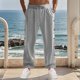 thumbnail image 1 of Pantalones largos de moda para hombre, casuales, de color sólido, con botones, cintura elástica, rectos, con pierna de cuerno, pantalones largos de poliéster para hombre., 1 of 7