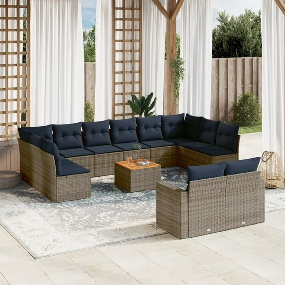 vidaXL 13 Piece Patio Sofa Set with Cushions Gray Poly Rattan