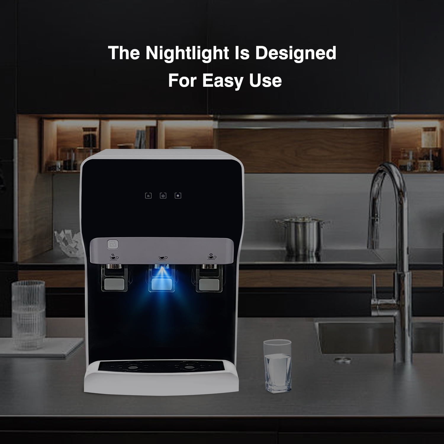 IKT Countertop Bottleless Water Cooler Dispenser Built-in Filtration System with 4 Stage Filters Self-Cleaning 3 Temperature Night Light