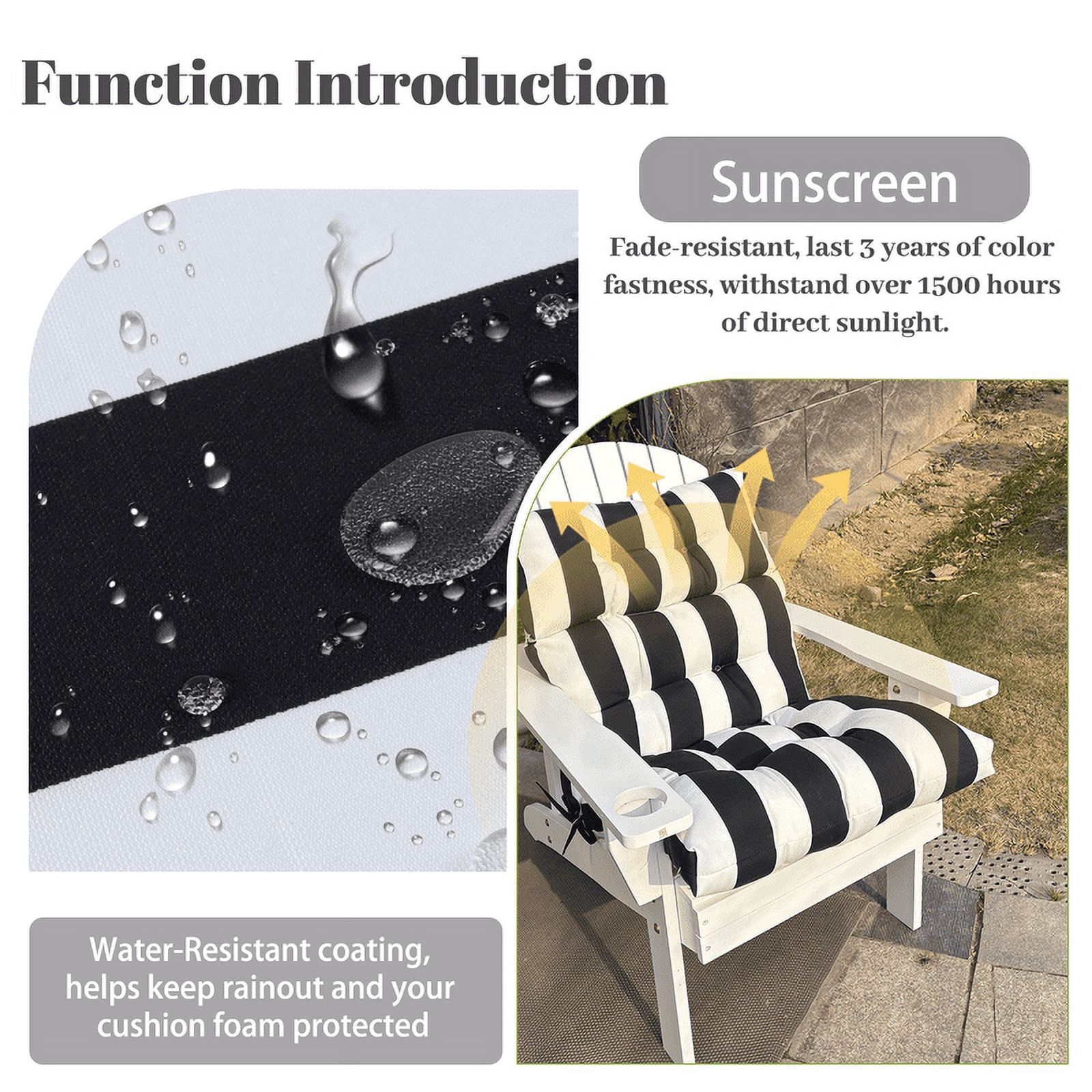 SDJPOI Rocking Chair Cushions Set of 2, 44”x 22”x 4'' Waterproof Non-Slip High Back Patio Furniture Cushions Replacement with Ties for Indoor/Outdoor Chairs