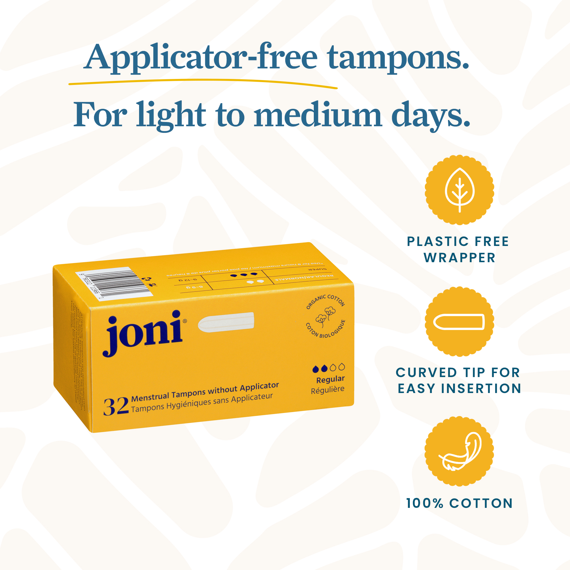 Tampons réguliers en coton biologique joni, 32 unités