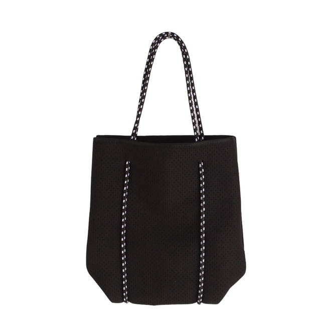 Gran capacidad, transpirable y duradera para mamás, compras y aventuras: elegante bolso de playa de neopreno para exteriores de color negro