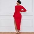 thumbnail image 3 of Women's Cut Out Front Split Thigh Long Sleeve Knit Bodycon Dress Evening Gowns with Side Slit, 3 of 5