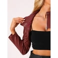 thumbnail image 5 of INSPIRE CHIC Women's Faux Leather Stand Collar Zipper Front Long Sleeve Cropped Jacket S Dark Red, 5 of 6