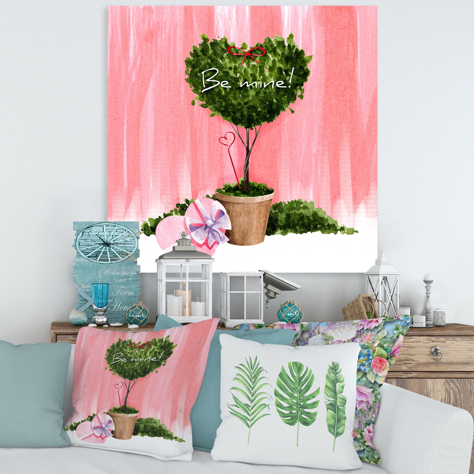 Designart ' Be Mine Heart Shaped Valentine House Plant ' Farmhouse Canvas Wall Art Print