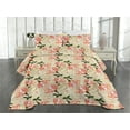 thumbnail image 2 of Ambesonne Vintage Quilted Bedspread Set 3 Pcs, Nostalgic Details Flowers, Twin, Beige Coral and Green, 2 of 4