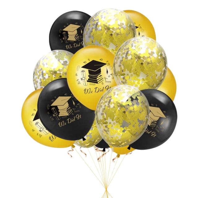CIMAXIC graduation 15 Pcs Balloons Set Graduation Season Letters and Doctor Hat Printing Balloons Decorative Sequin Balloons Kit for Graduation Celebration Party,4.72"X2.36"X0.04"