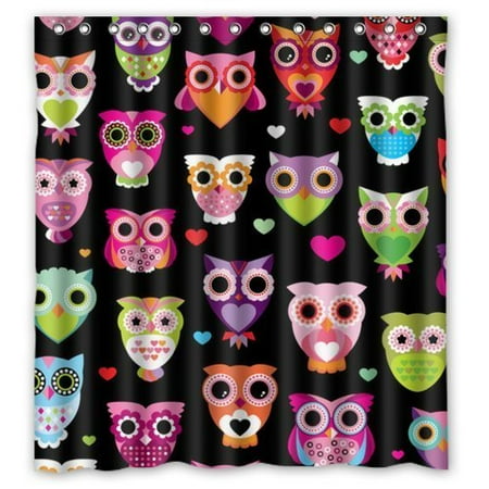 Owl Bath Accessories GreenDecor Owl Cuteness Colorful Bird Parade Waterproof Shower Curtain Set with Hooks Bathroom Accessories Size 60x72 inches ()