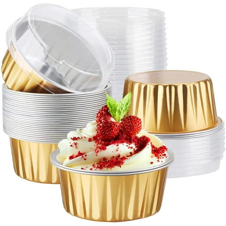 

Pans with Lids 30pcs Disposable Aluminum Foil Muffin Liners Cupcake Baking Cups Disposable Foil Baking Cups Containers Mini Pie Pans for Creme Brulee or Cupcake