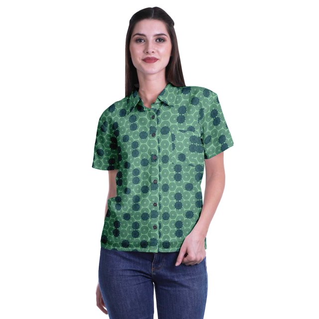Moomaya T-shirt à Manches Courtes Imprimé pour Femme Col Boutonné Haut Décontracté