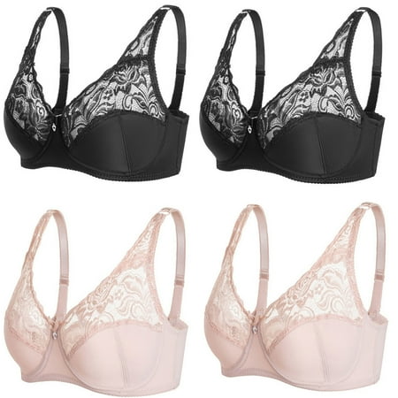 

Bras for Big Breast Women High Support Large Bust - Adjustable Bralette Bra Wireless Everyday Bras for Women Non-Padded Plus Size Push up Bra(4-Packs)