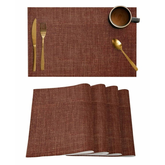 Placemats Set of 6, Dark Brown Woven Placemat, Linen Place Mats for Kitchen/Dining Tables, Vintage Country Monochrome Chocolate Color Washable Table Mats for Party