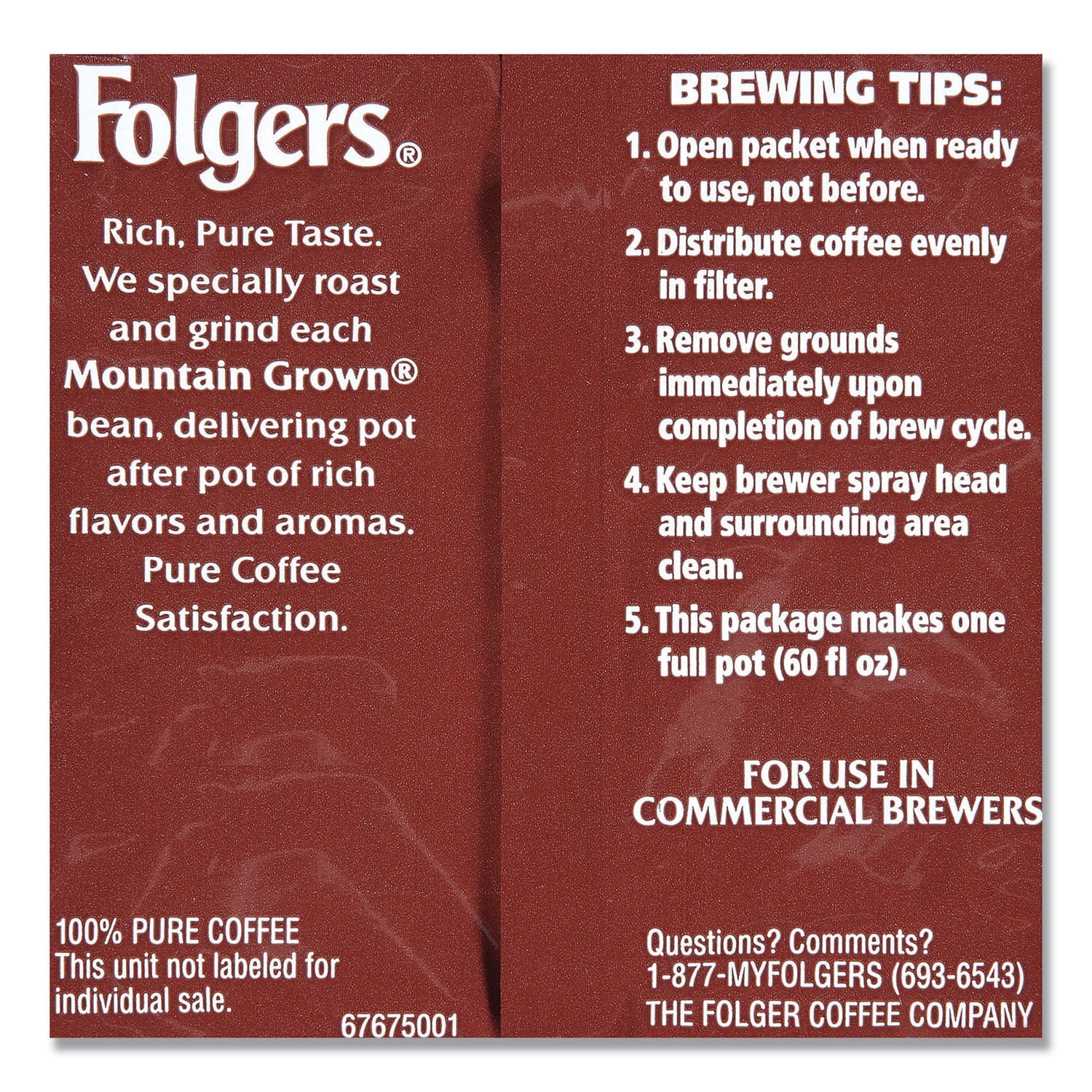 Folgers® 100% Colombian Pouch Coffee, 1.75 Oz., Carton Of 42 Bags