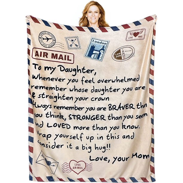 LHSHID Air Mail Blanket Flannel Throw Birthday Valentines Gifts Present from Daughter/Son Printed Snuggle Warm Soft Couch Sofa Living Room Decor 50x60in