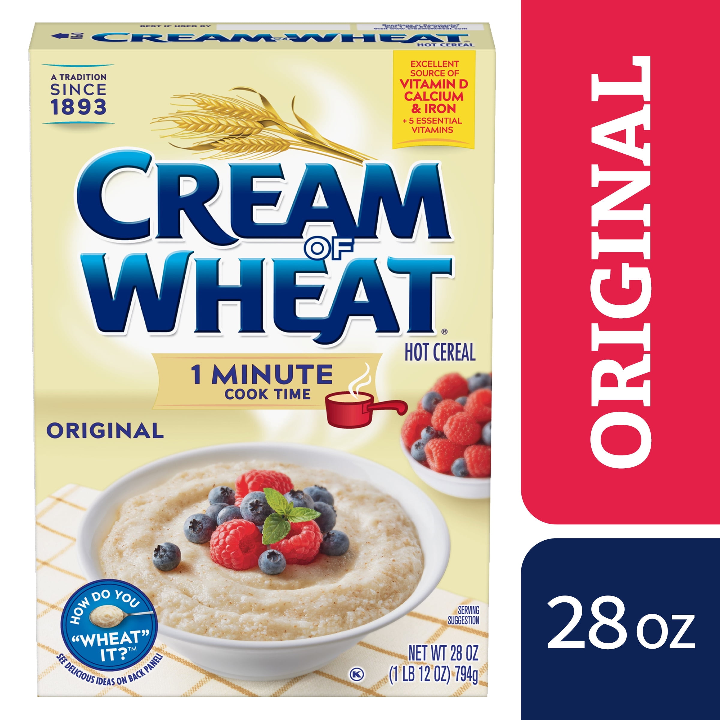 Cream of Wheat, Original Instant Hot Cereal Packets, 12 oz Box (Pack of 3)  with By The Cup Cereal Bowl