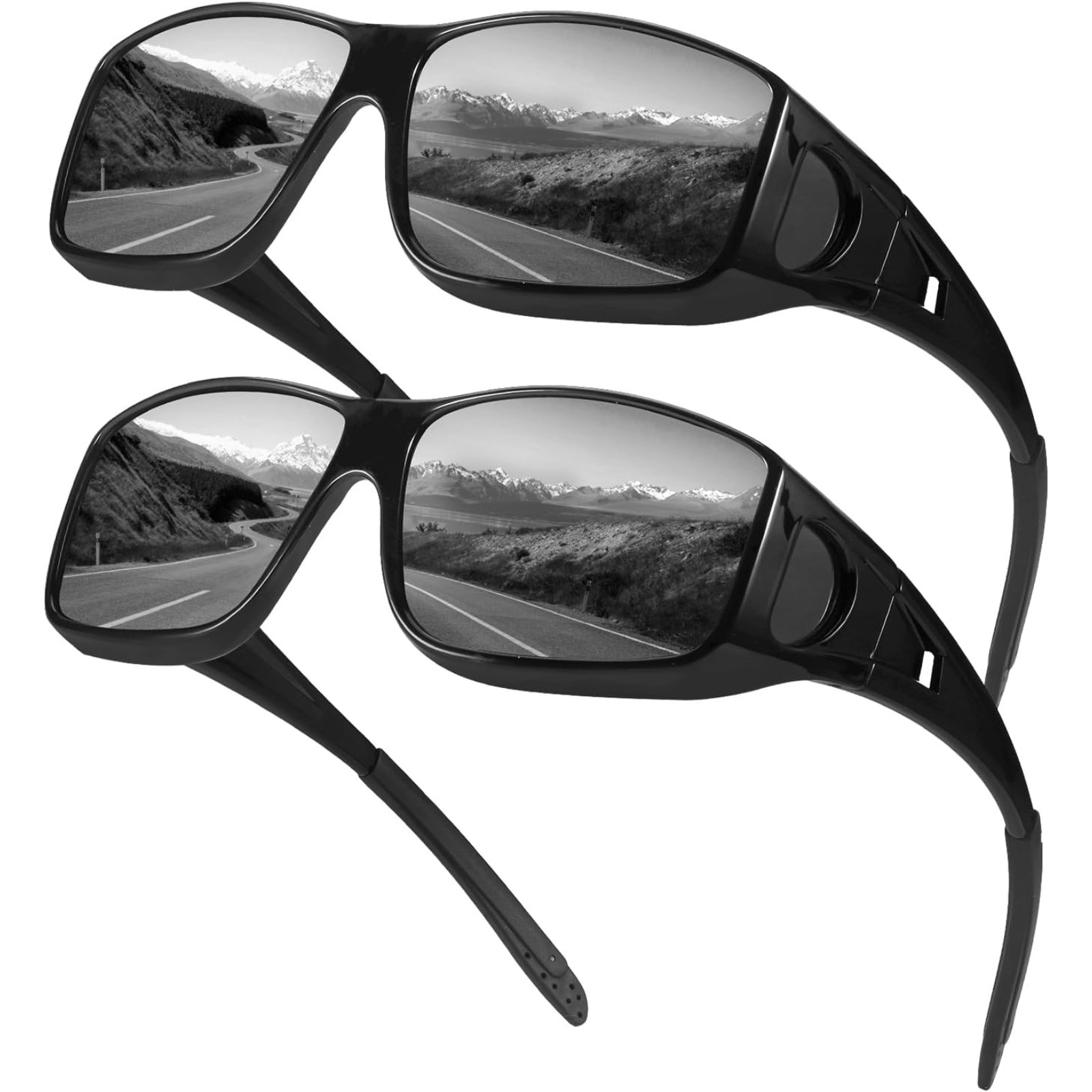 Myiaur Polarized Fit Over Glasses Sunglasses for Men Women, Trendy Wrap Around Sunglasses UV Protection for Driving (2 Pack)